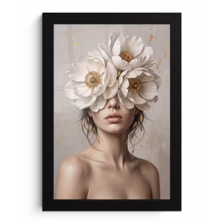 Poster met lijst - Vrouw - Pioenroos - Wit — 1