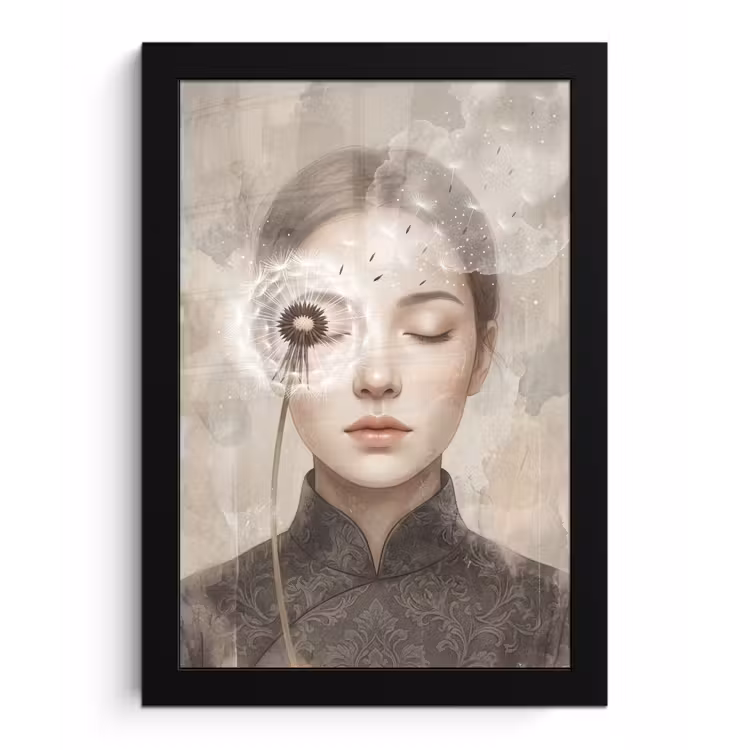 Poster met lijst - Vrouw - Sereen - Grijs — 1