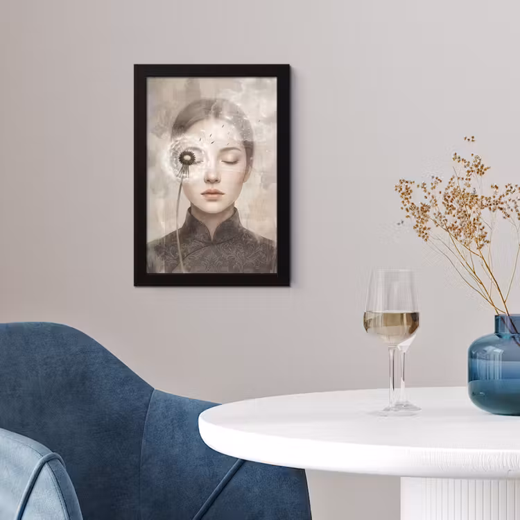 Poster met lijst - Vrouw - Sereen - Grijs — 2