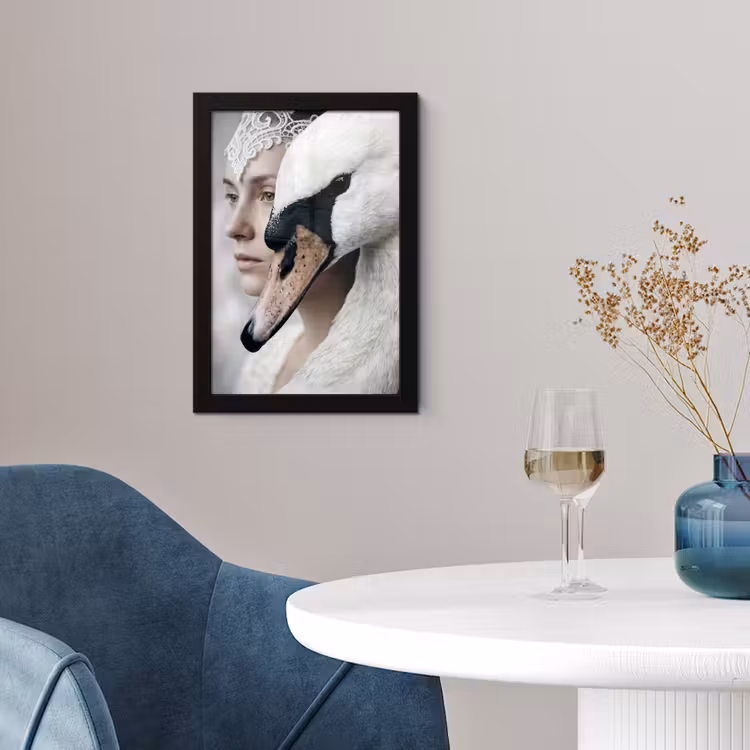 Poster met lijst - Vrouw - Zwaan - Wit — 2