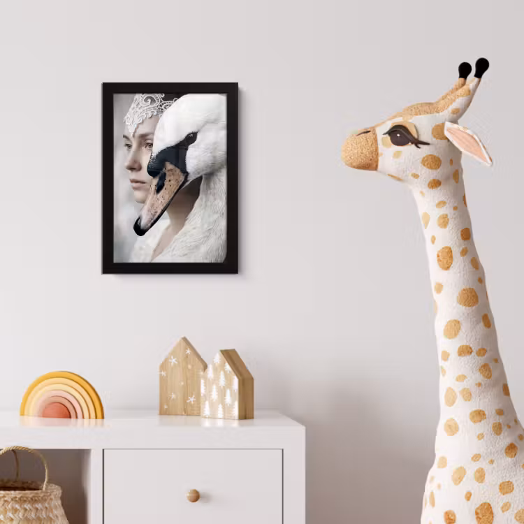 Poster met lijst - Vrouw - Zwaan - Wit — 5