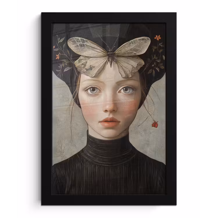 Poster met lijst - Woman - Butterfly - Art - Classic - Muted — 1