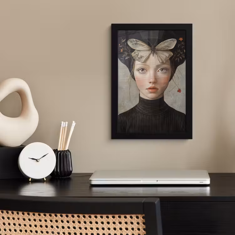 Poster met lijst - Woman - Butterfly - Art - Classic - Muted — 3
