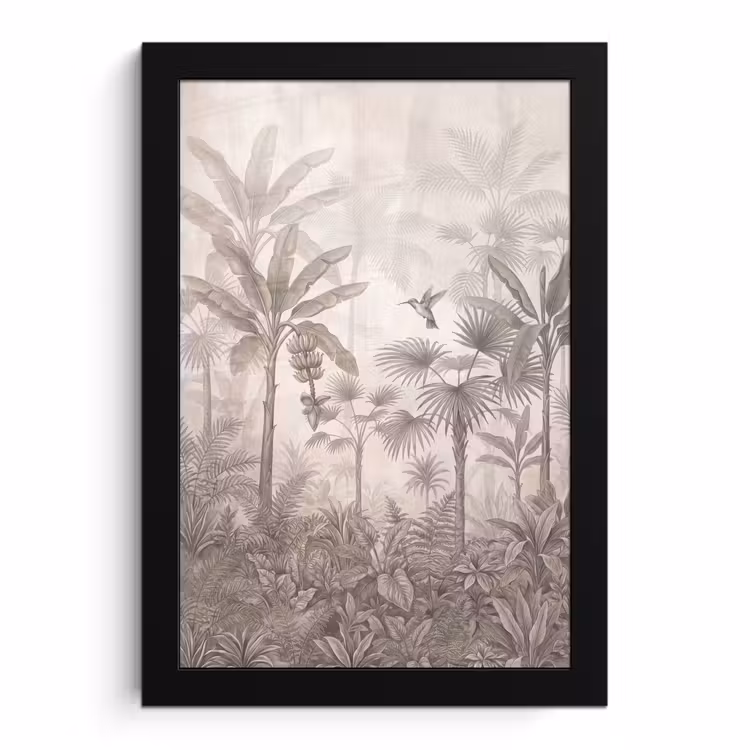 Poster met lijst - Jungle - Banenboom - Kolibrie - Beige — 1