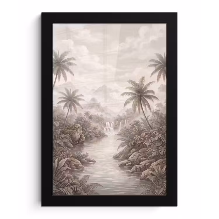 Poster met lijst - Jungle - Watervallen - Tropisch - Illustratie — 1