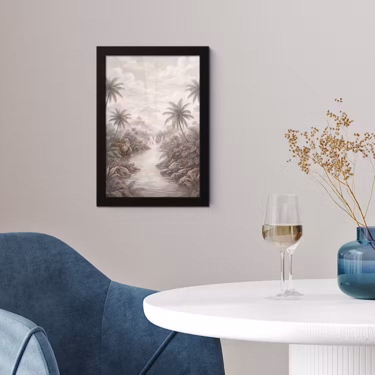 Poster met lijst - Jungle - Watervallen - Tropisch - Illustratie — 2