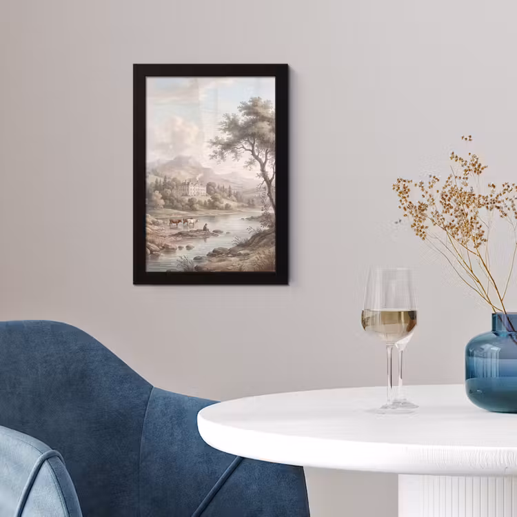 Poster met lijst - Landhuis - Rivier - Vee — 2