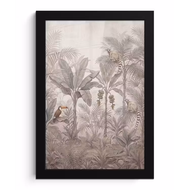 Poster met lijst - Natuur - Jungle - Ringstaartmaki - Bruin — 1