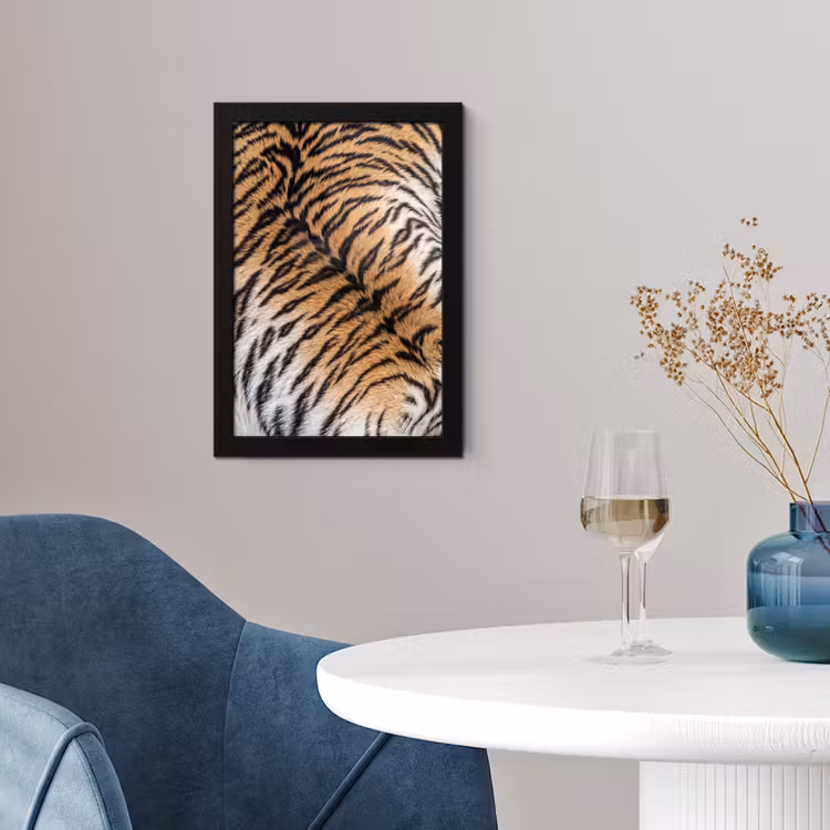 Poster met lijst - Realistisch - Tijgervacht - Zwart — 2