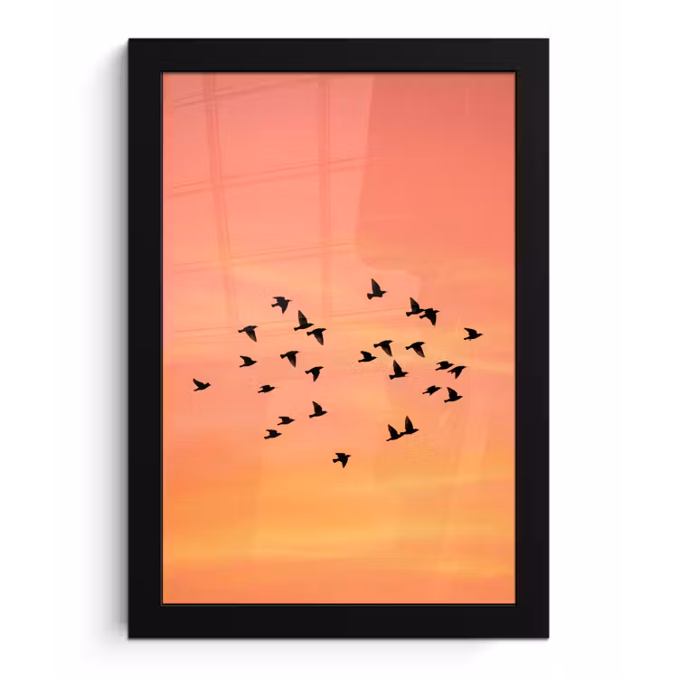 Poster met lijst - Zwerm - Vogels - Oranje — 1
