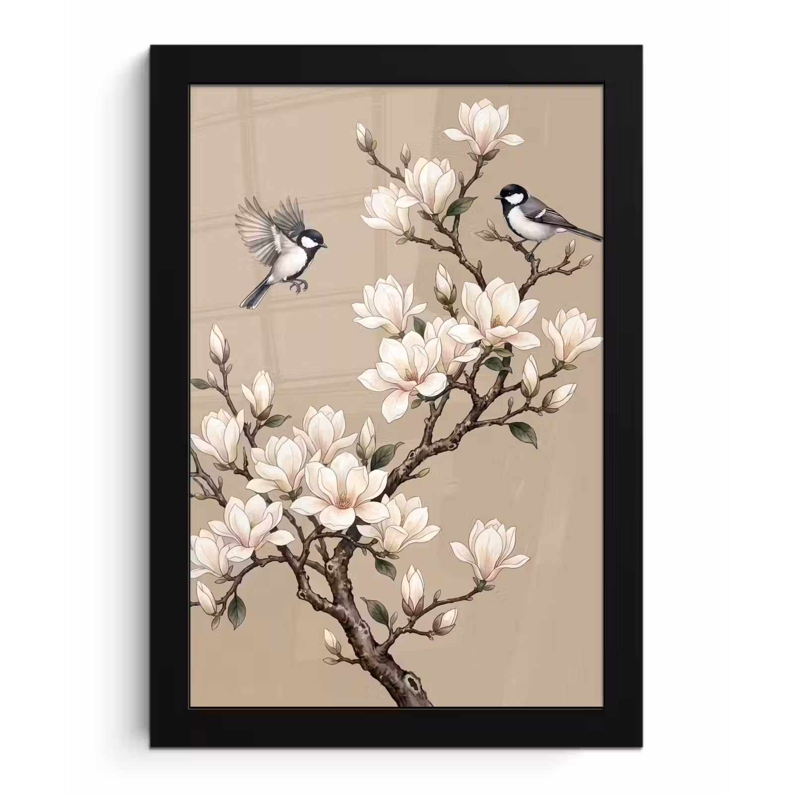 Poster met lijst - Oosters - Vogels - Beige — 1