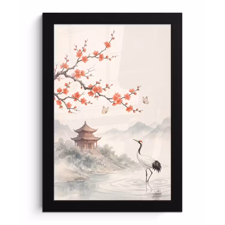 Poster met lijst - Kraanvogel - Azië - Klassiek — 1