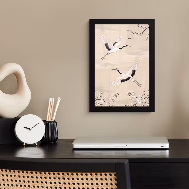 Poster met lijst - Kraanvogels - Bloesem - Beige — 3