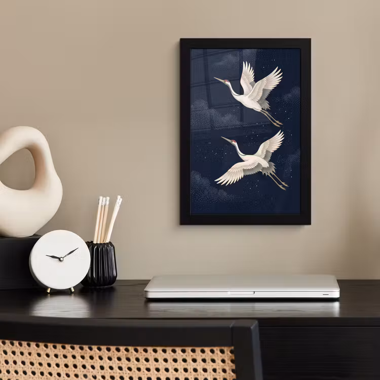 Poster met lijst - Kraanvogels - Nachthemel - Blauw — 3