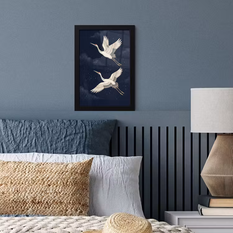 Poster met lijst - Kraanvogels - Nachthemel - Blauw — 4