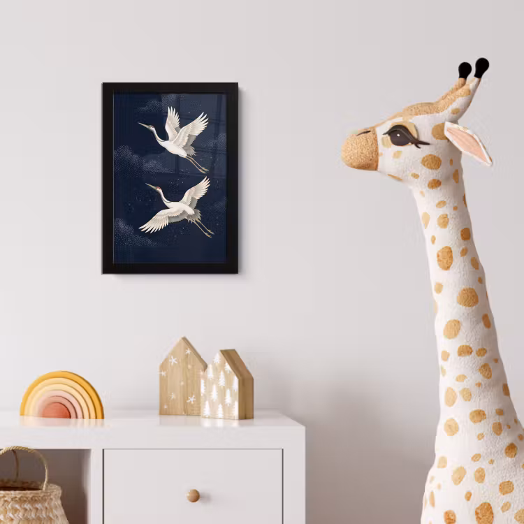 Poster met lijst - Kraanvogels - Nachthemel - Blauw — 5