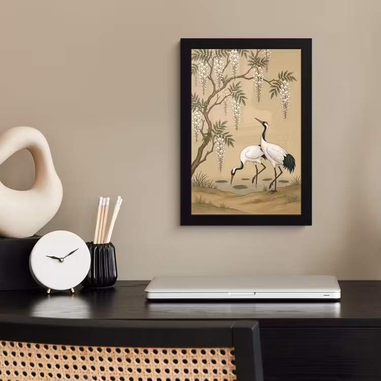 Poster met lijst - Kraanvogels - Water - Beige — 3