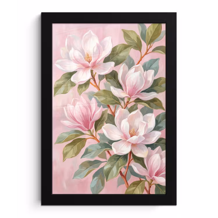 Poster met lijst - Magnolia's - Patroon - Roze — 1
