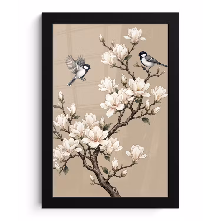 Poster met lijst - Oosters - Vogels - Beige — 1