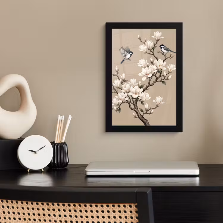 Poster met lijst - Oosters - Vogels - Beige — 3