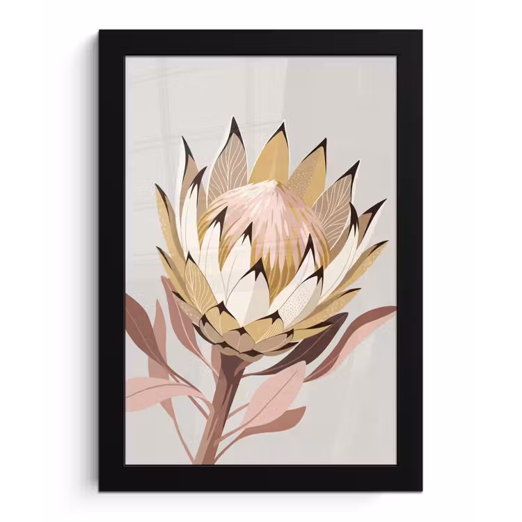 Poster met lijst - Protea - Bloem - Botanisch - Beige — 1