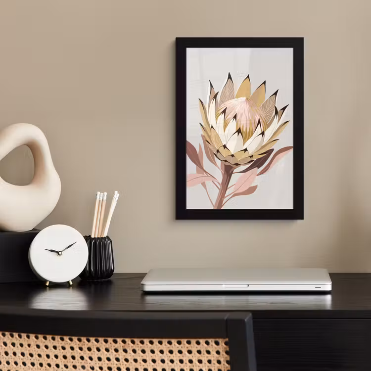 Poster met lijst - Protea - Bloem - Botanisch - Beige — 3