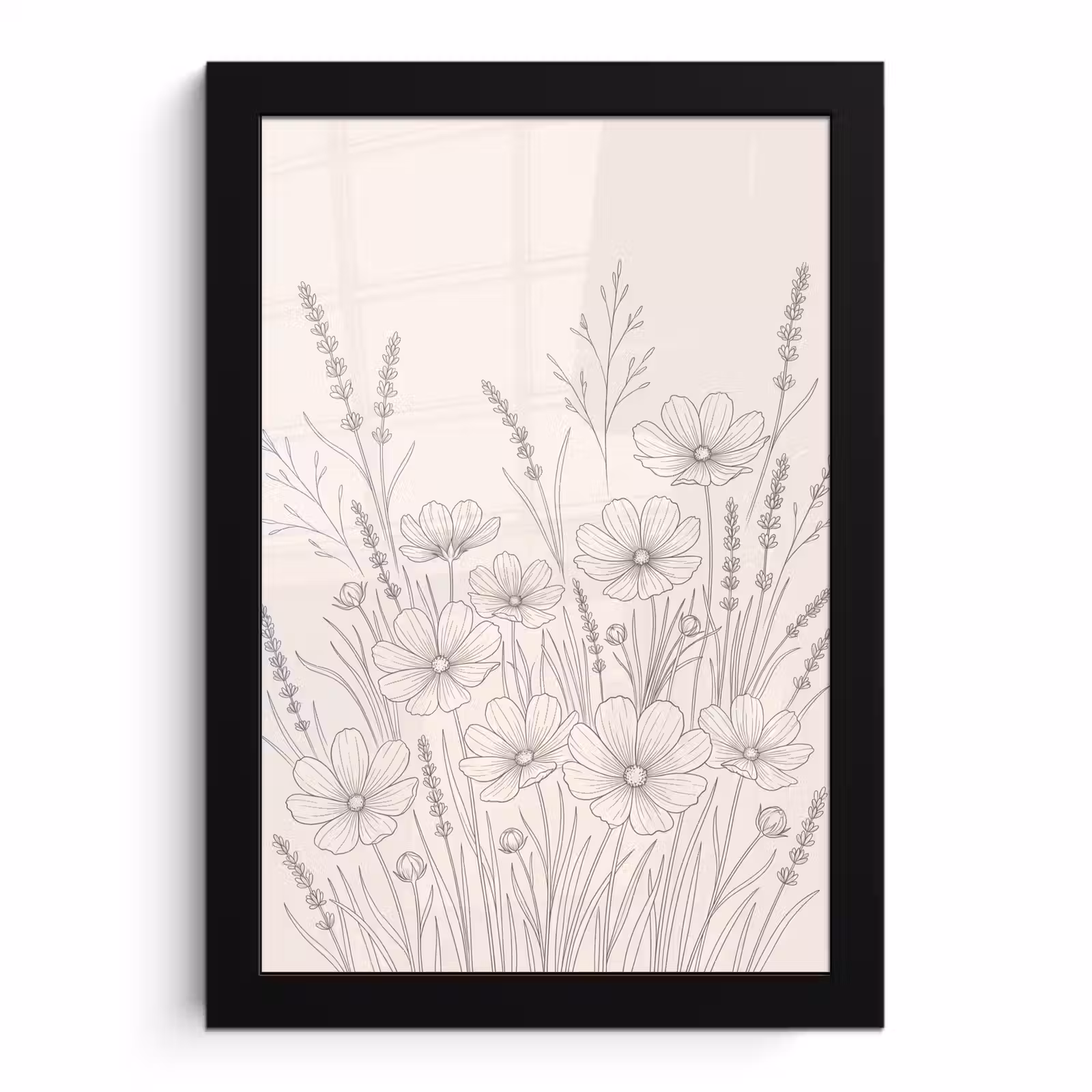 Poster met lijst - Minimalistisch - Modern - Bloemen - Beige — 1