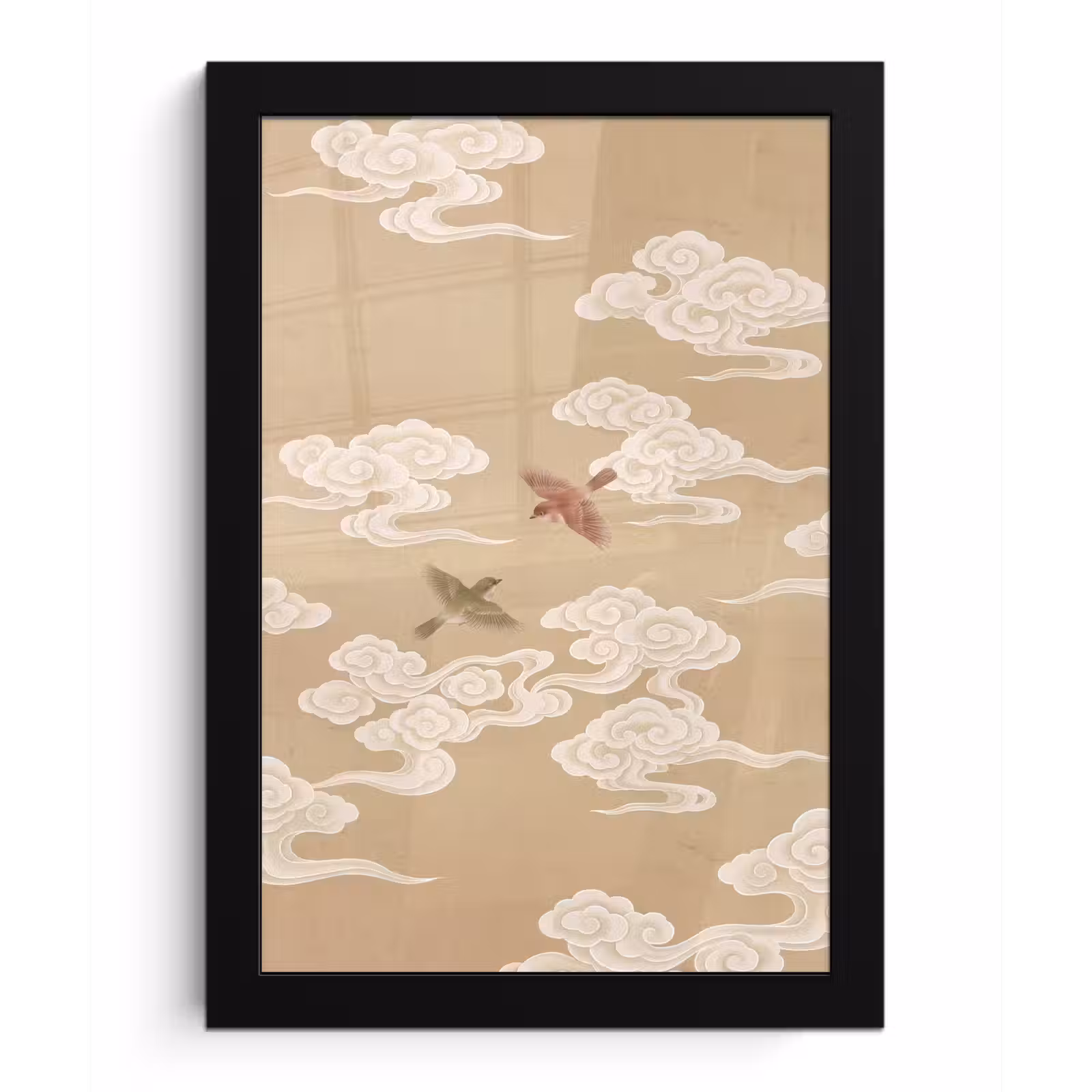 Poster met lijst - Vogels - Vliegen - Beige — 1