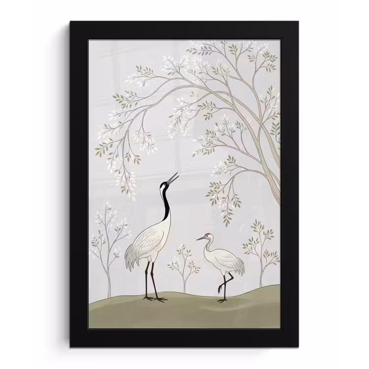 Poster met lijst - Minimalistisch - Kraanvogels - Blauw — 1