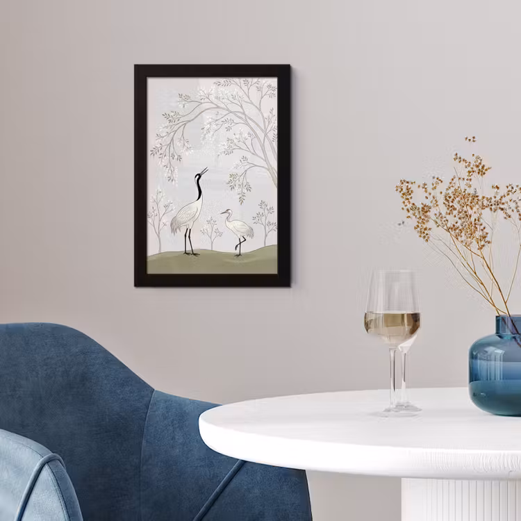 Poster met lijst - Minimalistisch - Kraanvogels - Blauw — 2