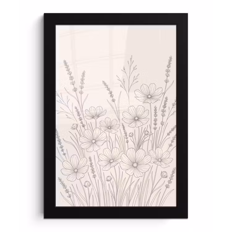 Poster met lijst - Minimalistisch - Modern - Bloemen - Beige — 1