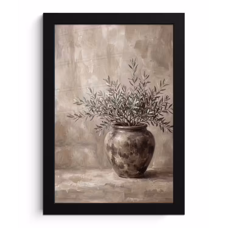 Poster met lijst - Olijfplant - Aardenpot - Abstract - Beige — 1