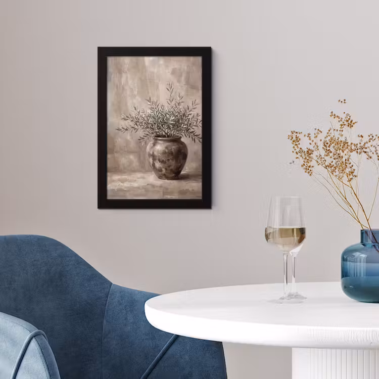 Poster met lijst - Olijfplant - Aardenpot - Abstract - Beige — 2