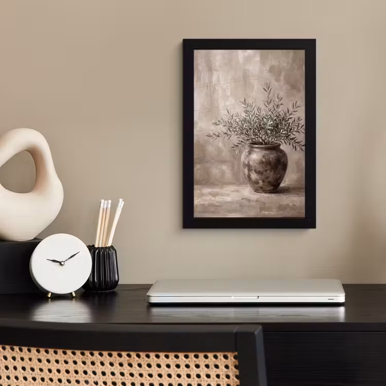 Poster met lijst - Olijfplant - Aardenpot - Abstract - Beige — 3