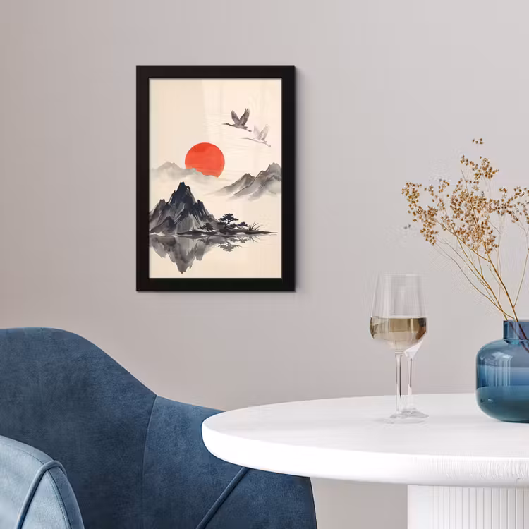 Poster met lijst - Oosters - Kraanvogels - Landschap — 2