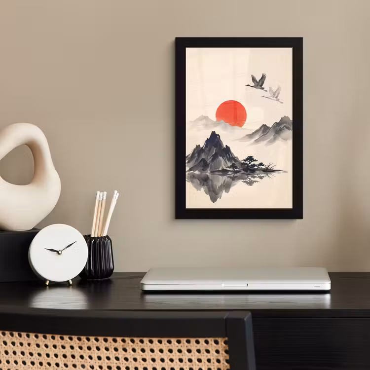 Poster met lijst - Oosters - Kraanvogels - Landschap — 3