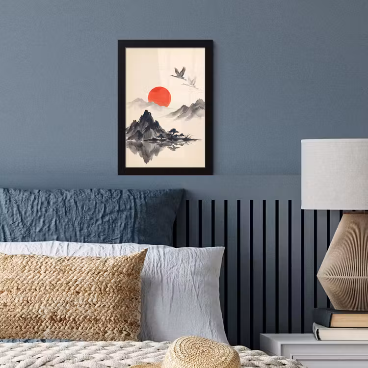 Poster met lijst - Oosters - Kraanvogels - Landschap — 4