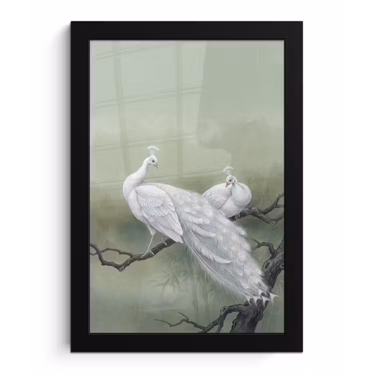 Poster met lijst - Pauwen - Wit - Natuur - Groen — 1