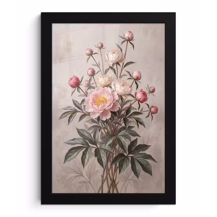 Poster met lijst - Pioenrozen - Boeket - Roze — 1