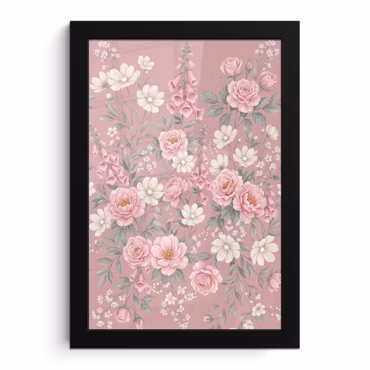 Poster met lijst - Pioenrozen - Vingerhoedskruid - Pink — 1