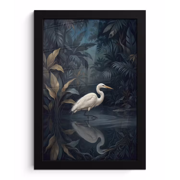 Poster met lijst - Reiger - Water - Natuur - Modern - Wit — 1