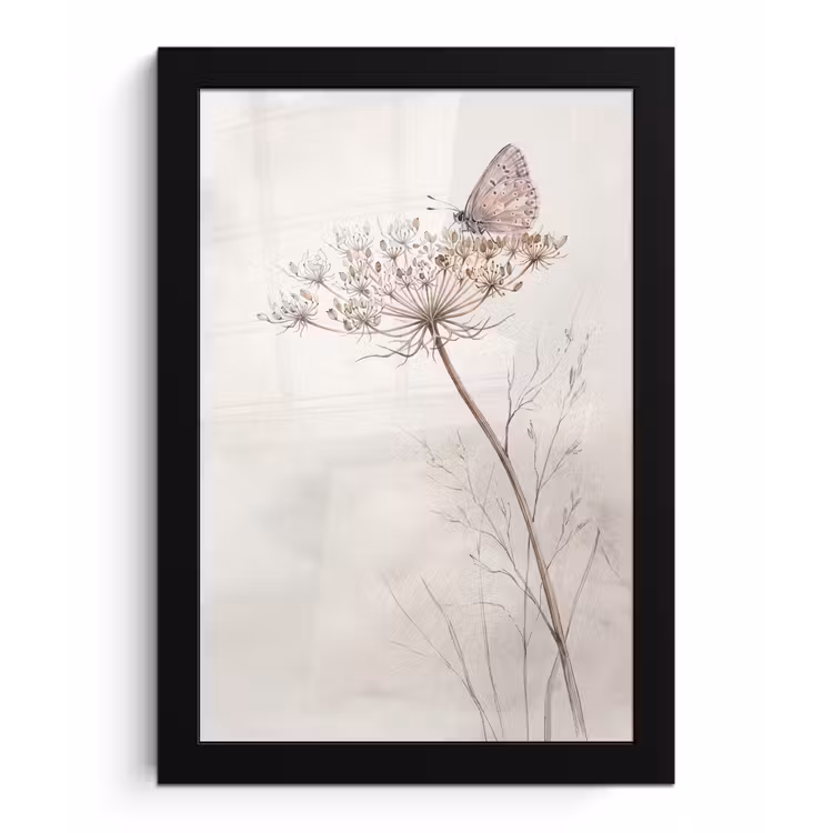 Poster met lijst - Vlinder - Bloem -Natuur - Beige — 1