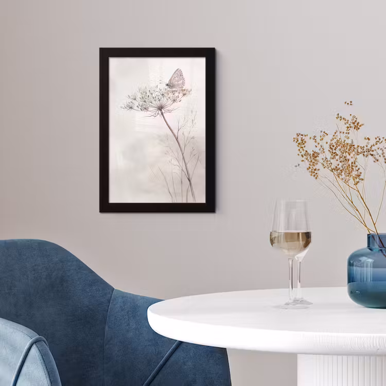 Poster met lijst - Vlinder - Bloem -Natuur - Beige — 2