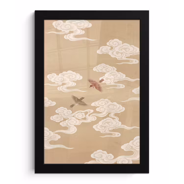 Poster met lijst - Vogels - Vliegen - Beige — 1