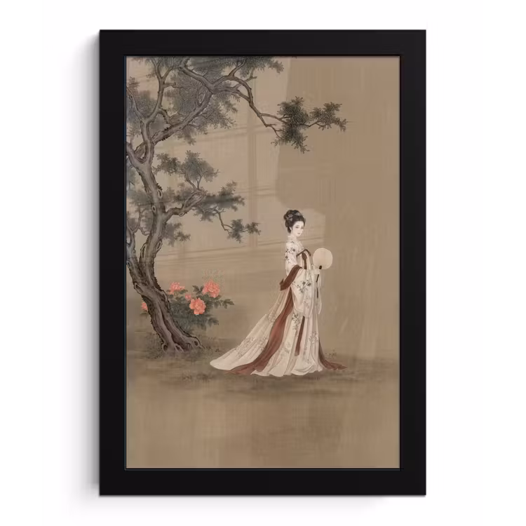 Poster met lijst - Vrouw - Azië - Kunst - Beige — 1