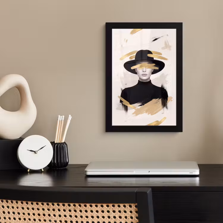 Poster met lijst - Vrouw - Portret - Modern - Goud - Kunst — 3