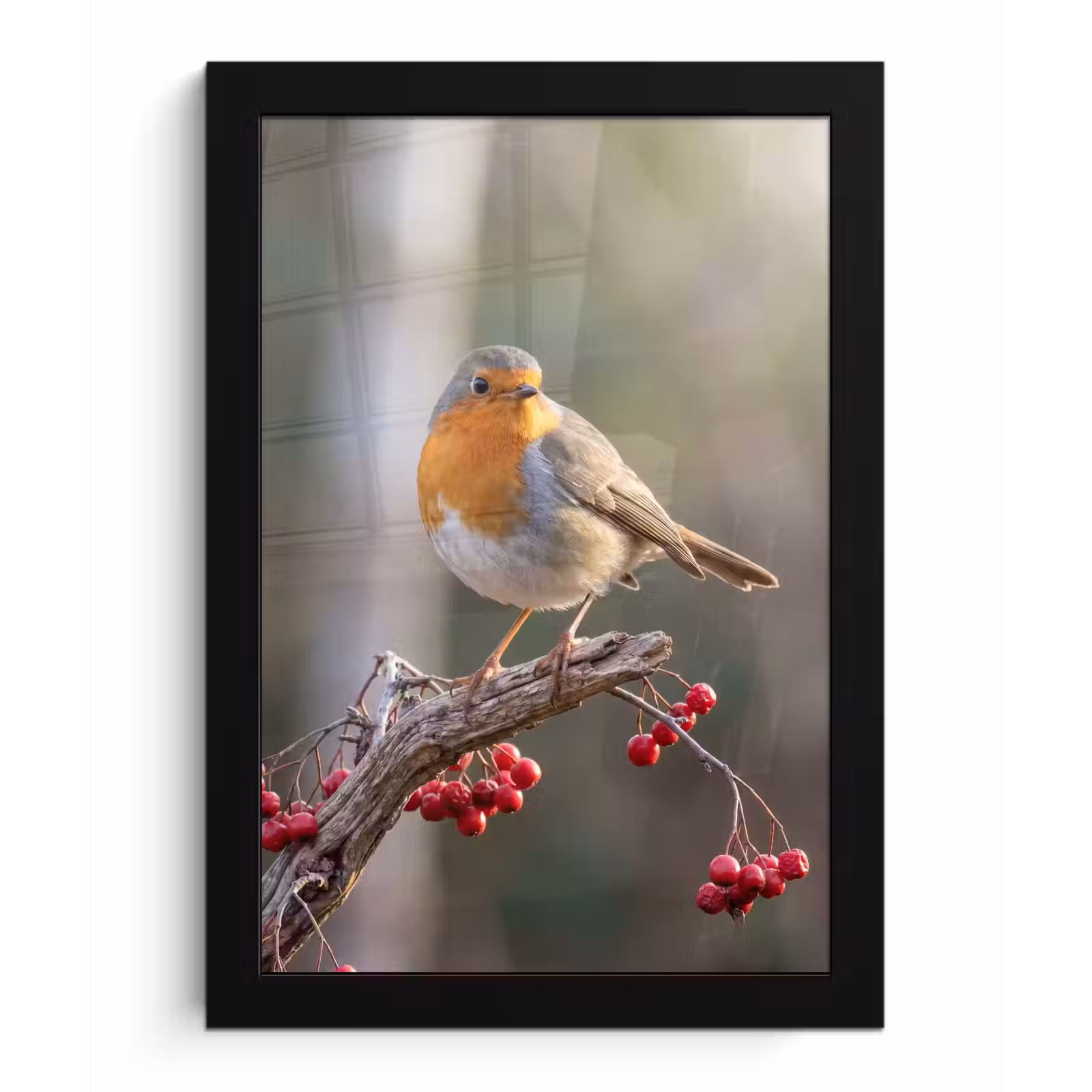 Poster met lijst - Roodborst - Tak - Bessen - Natuur — 1
