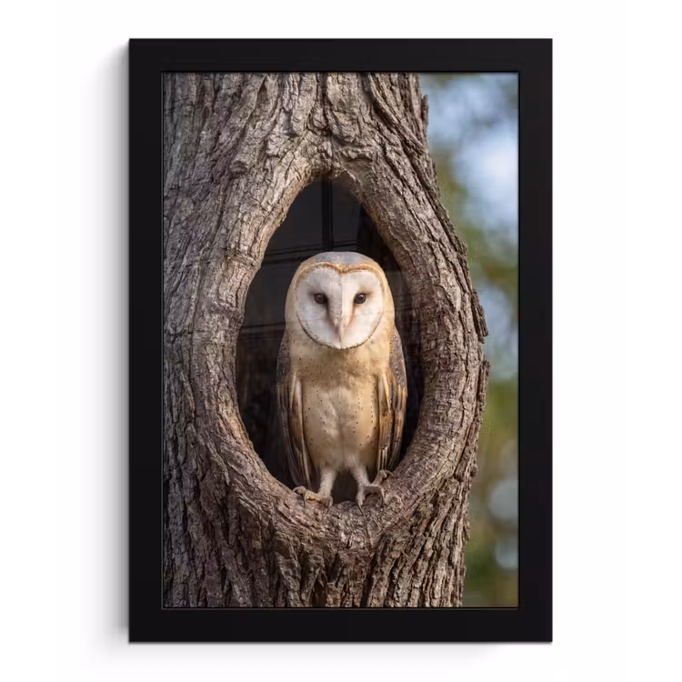 Poster met lijst - Kerkuil - Boom - Natuur - Bruin — 1
