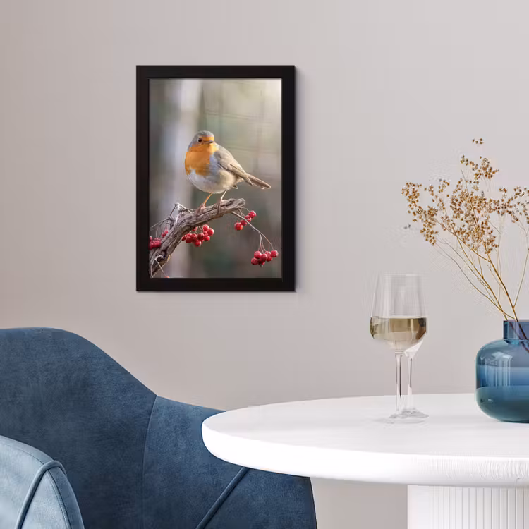 Poster met lijst - Roodborst - Tak - Bessen - Natuur — 2