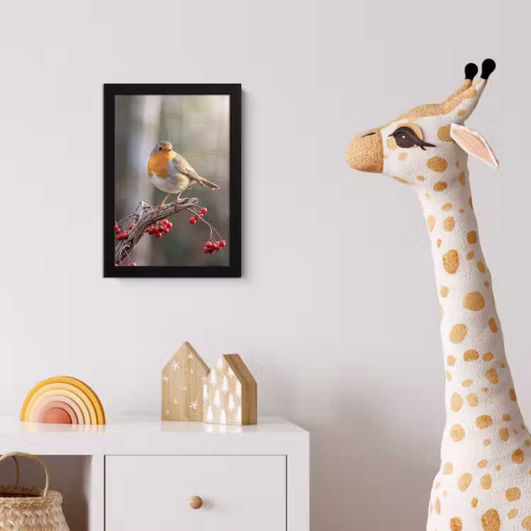 Poster met lijst - Roodborst - Tak - Bessen - Natuur — 5